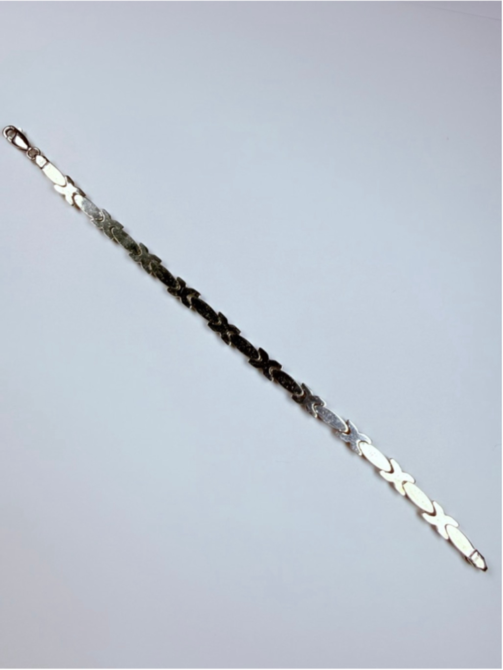 Modern Sleek XO Link 925 Sterling Silver 5.5MM Vintage Tennis Bracelet Italy - Picture 8 of 9